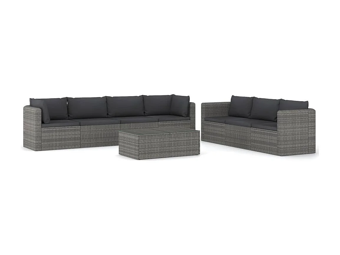 8-delige Loungeset met kussens poly rattan grijs