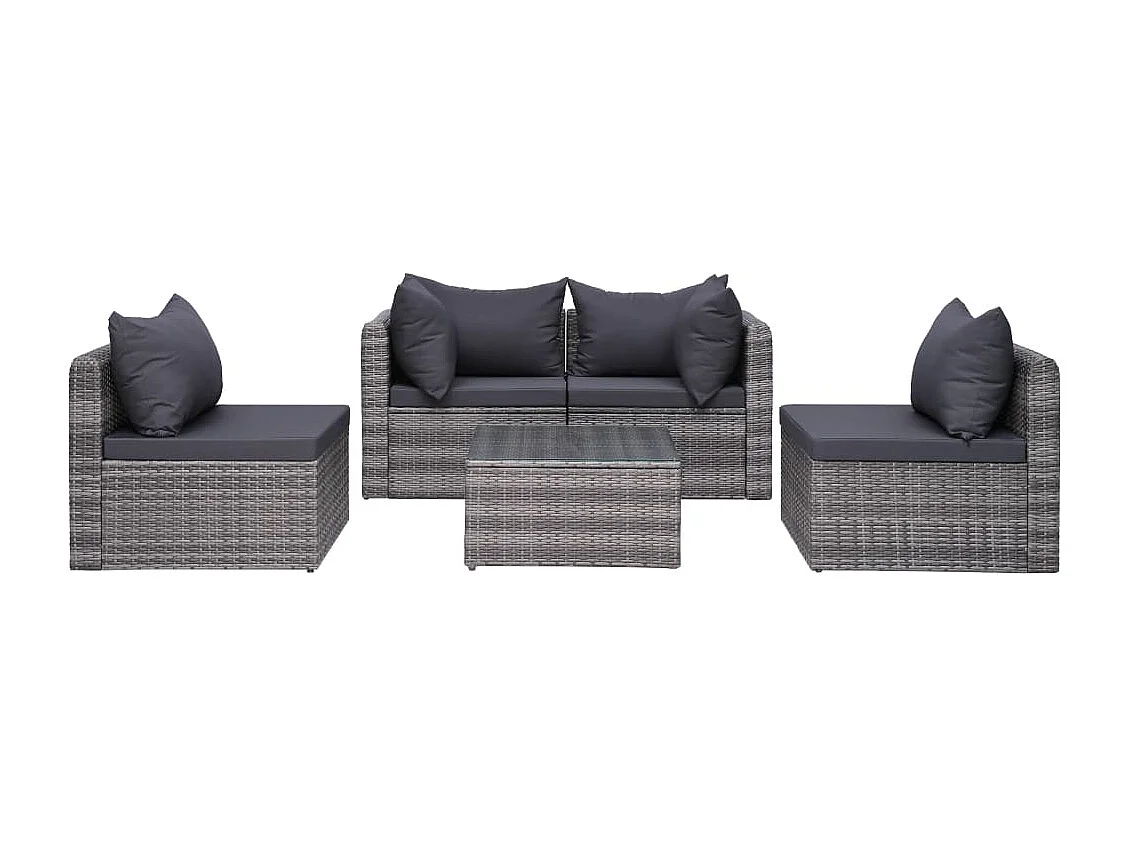 8-delige Loungeset met kussens poly rattan grijs