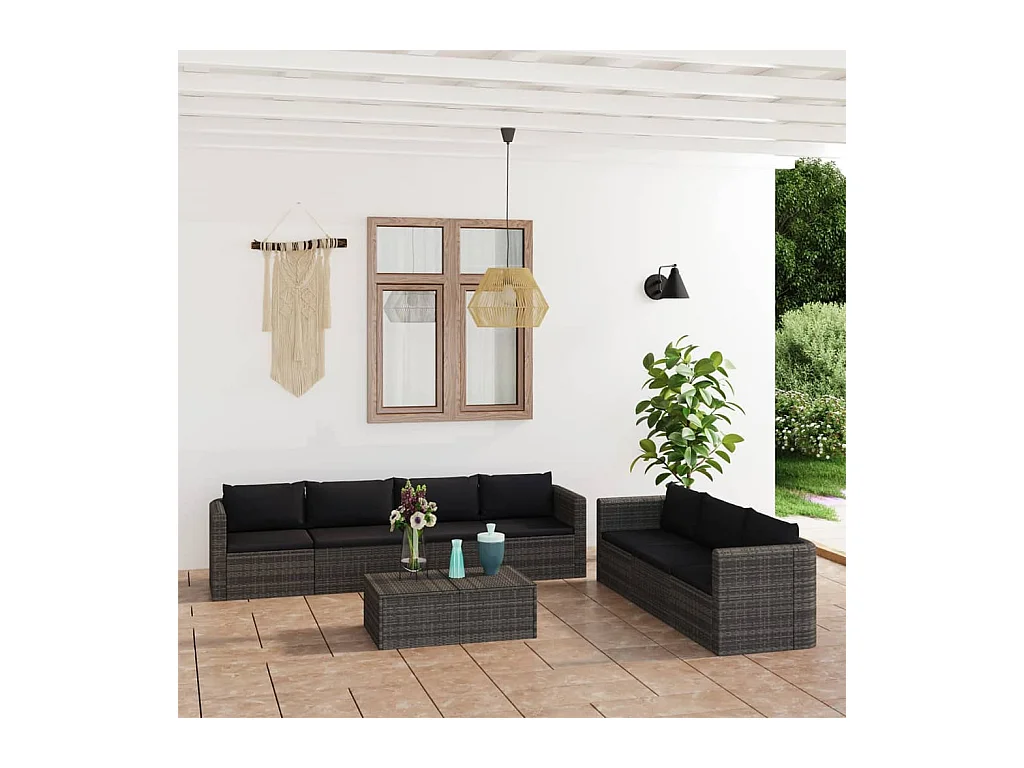 Salon de jardin 8 pièces avec coussins Résine tressée Gris