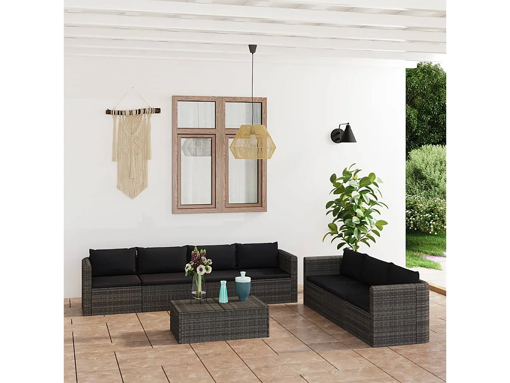 Salon de jardin 8 pièces avec coussins Résine tressée Gris