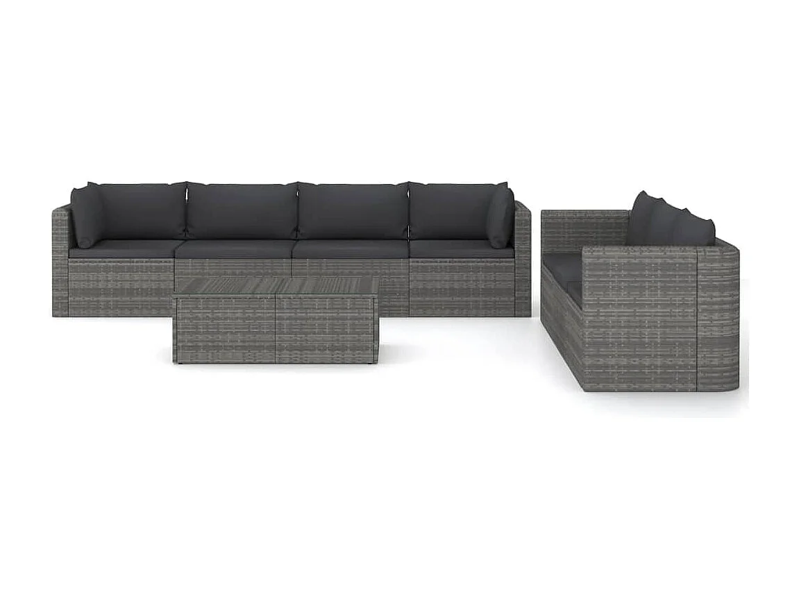 Salon de jardin 8 pièces avec coussins Résine tressée Gris
