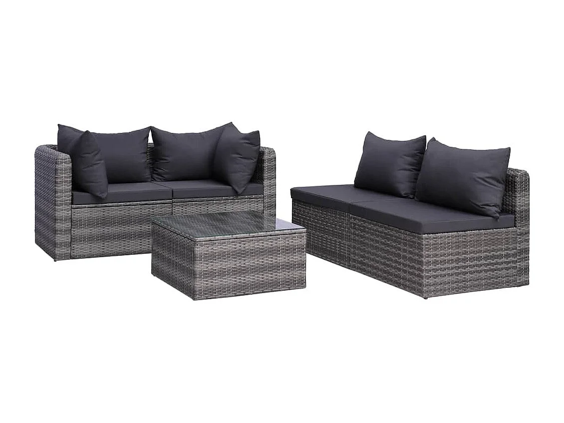 Salon de jardin 8 pièces avec coussins Résine tressée Gris