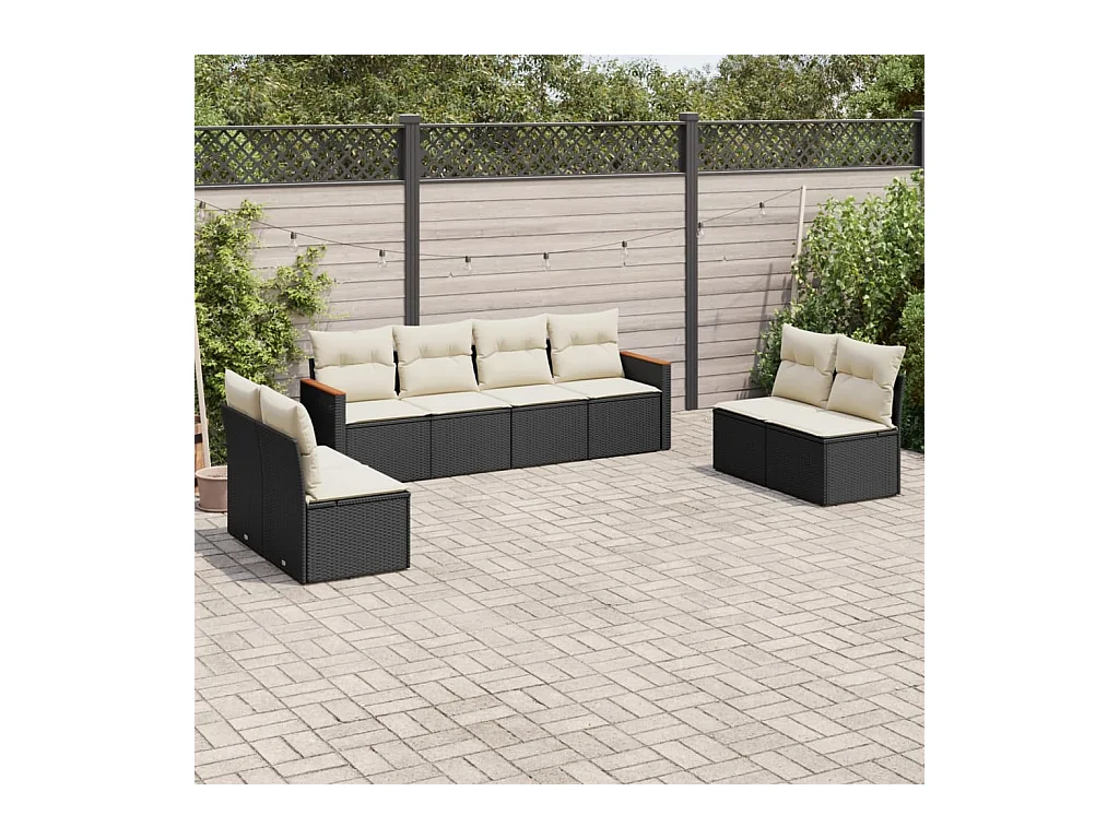 8 peças conjunto sofás de jardim com almofadões vime PE preto