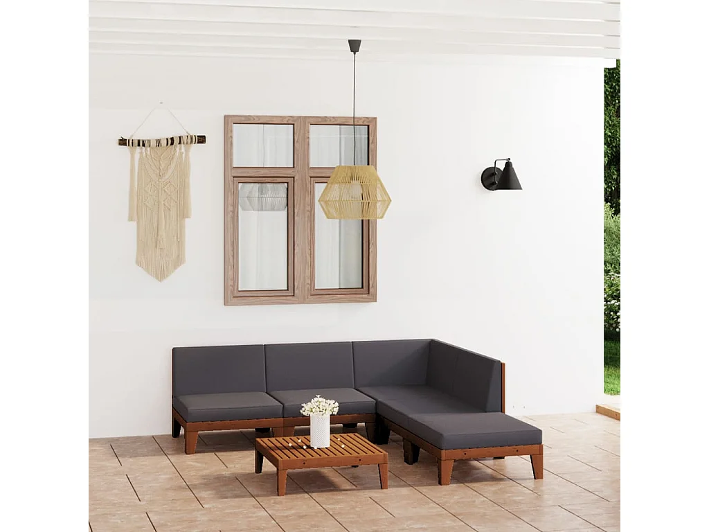 6 peças conjunto lounge de jardim c/ almofadões acácia maciça