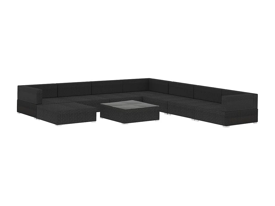 Set de muebles de jardín 9 piezas y cojines ratán sintético negro