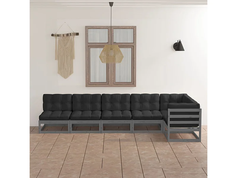 Juego de muebles de jardín 6 piezas y cojines madera pino maciza