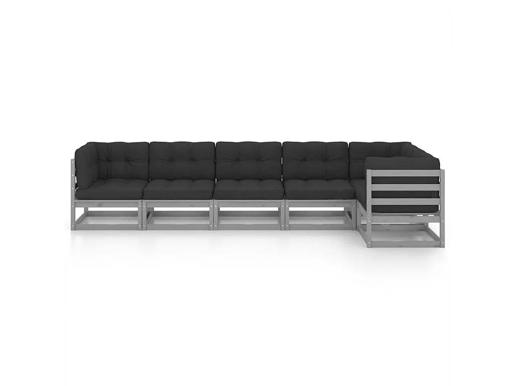 Salon de jardin 6 pièces avec coussins Bois de pin massif