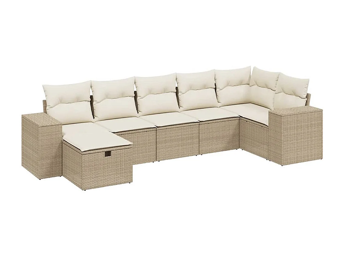 Salon de jardin avec coussins 7 pièces beige résine tressée