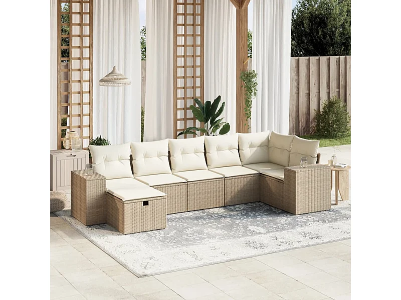 Salon de jardin avec coussins 7 pièces beige résine tressée