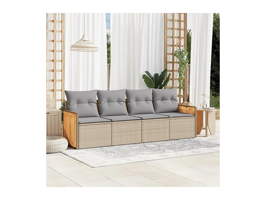 4-delige Loungeset met kussens poly rattan beige