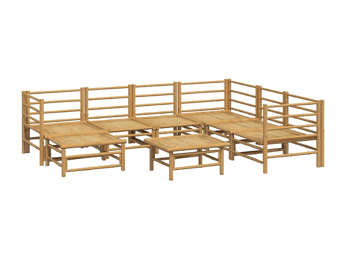 Set de muebles de jardín 8 piezas bambú y cojines gris claro