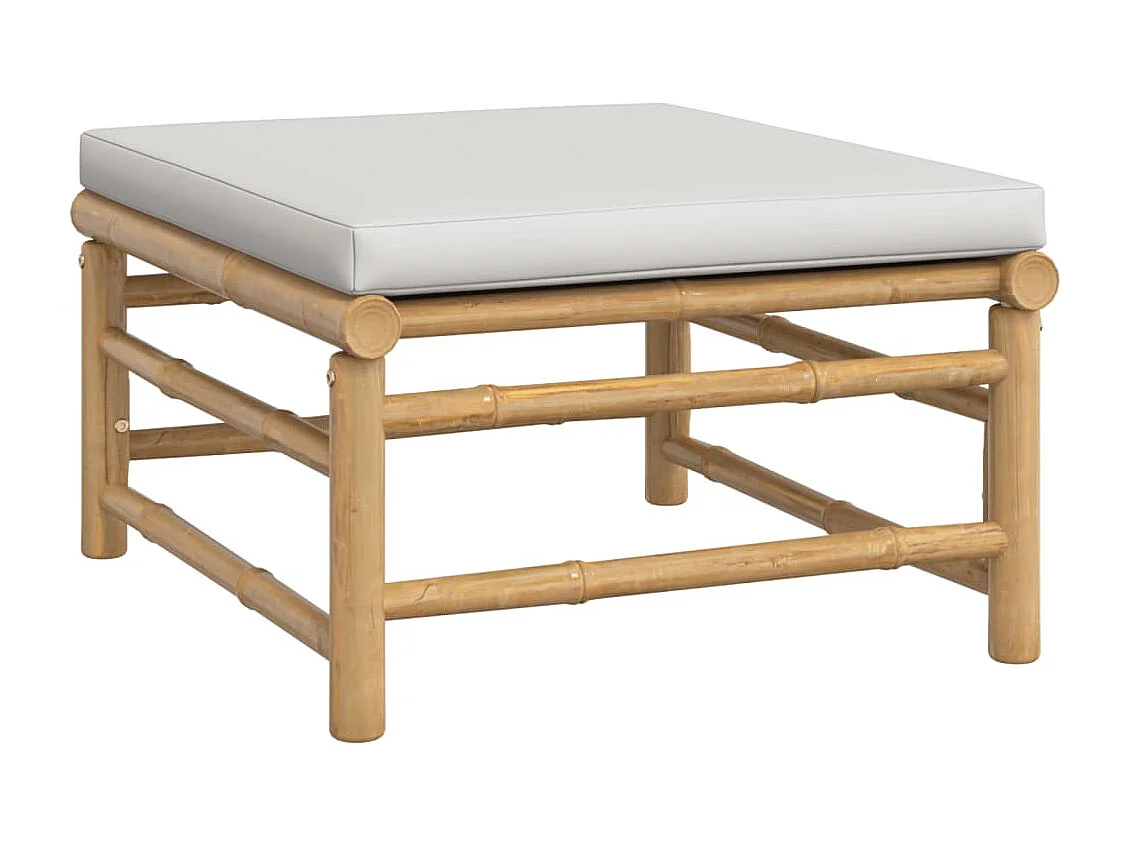 Set de muebles de jardín 8 piezas bambú y cojines gris claro