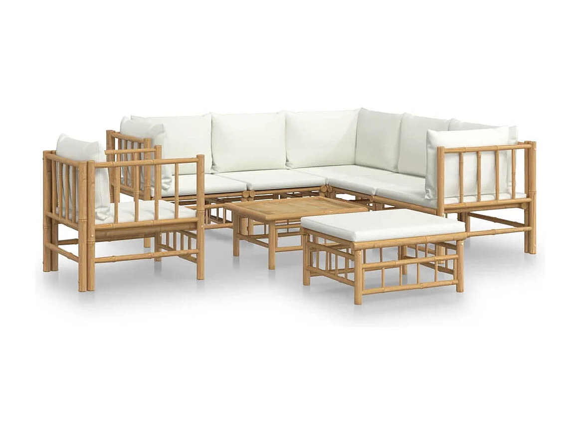 8-delige Loungeset met kussens bamboe crèmewit