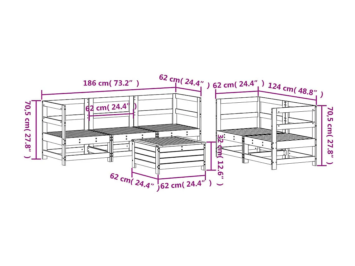 Salon de jardin 6 pièces bois massif sapin de douglas