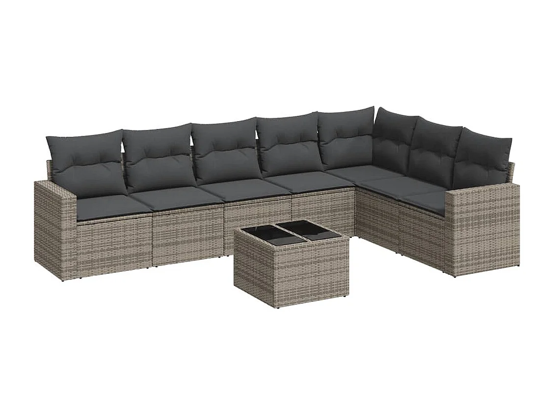 Salon de jardin 8 pièces avec coussins gris résine tressée