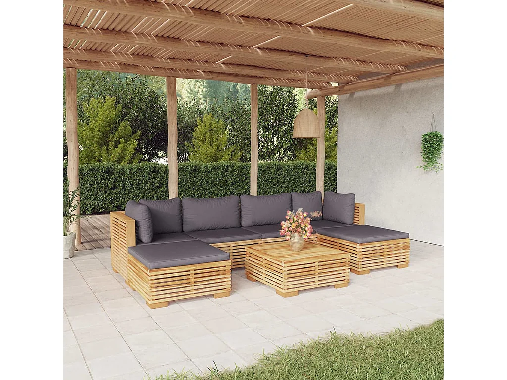 7 peças conjunto lounge jardim c/ almofadões madeira teca maciça