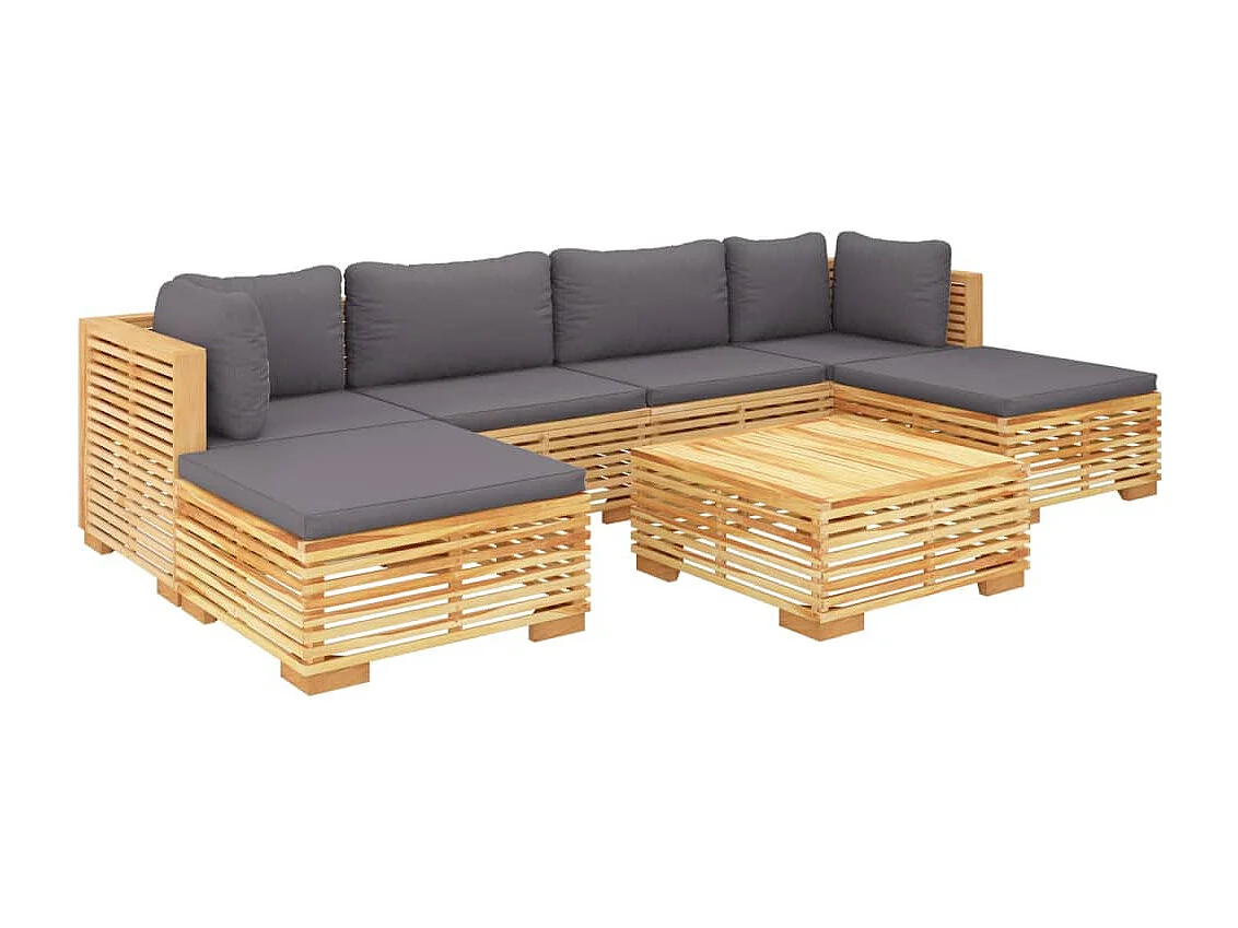 Salon de jardin 7 pièces avec coussins Bois de teck solide