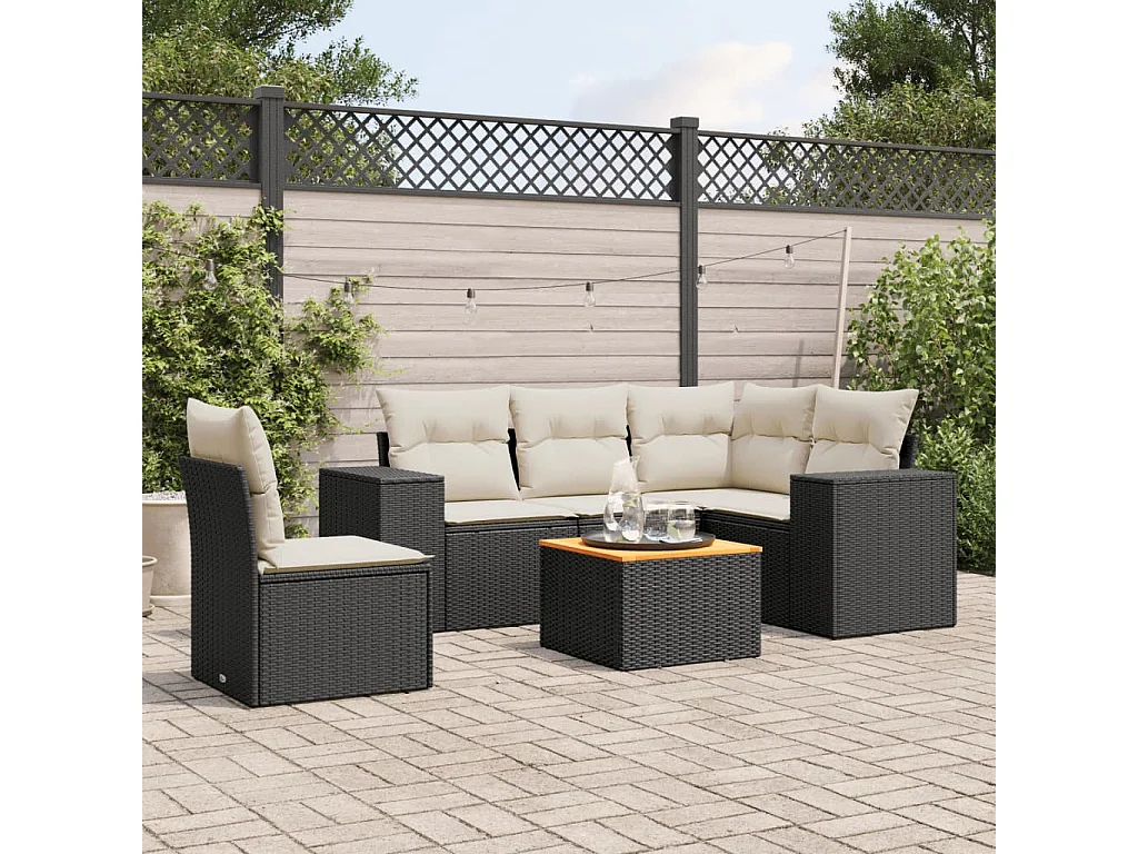 Salon de jardin 6 pièces avec coussins noir résine tressée