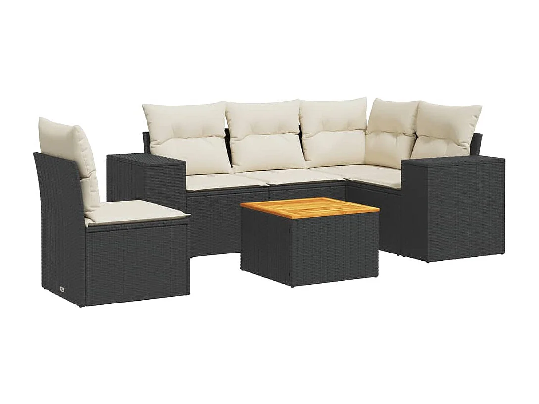 Salon de jardin 6 pièces avec coussins noir résine tressée