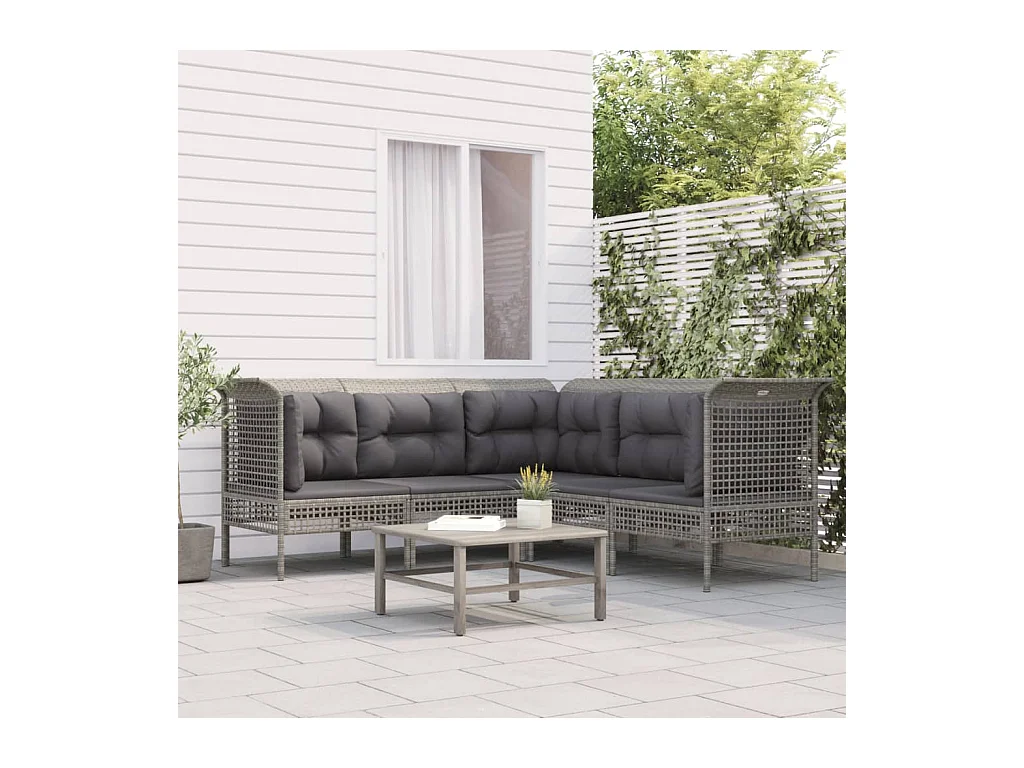 Salon de jardin 5 pièces avec coussins Gris Résine tressée
