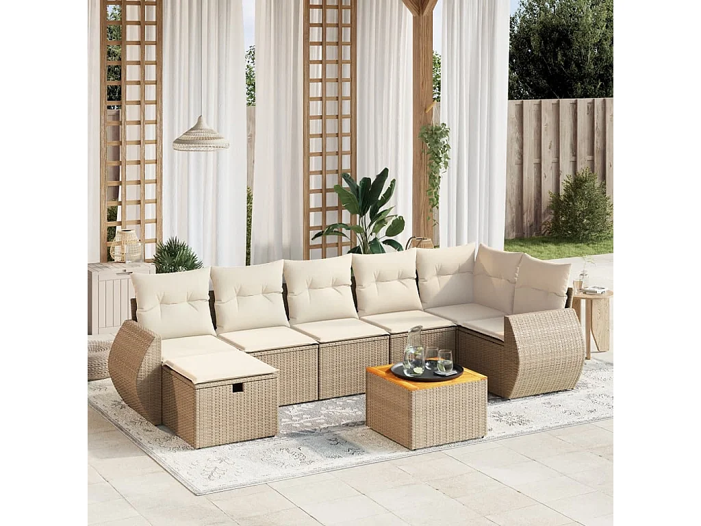 8 peças conjunto de sofás p/ jardim com almofadões vime PE bege
