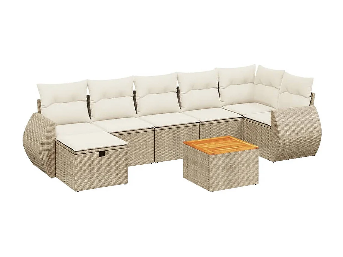 8 peças conjunto de sofás p/ jardim com almofadões vime PE bege