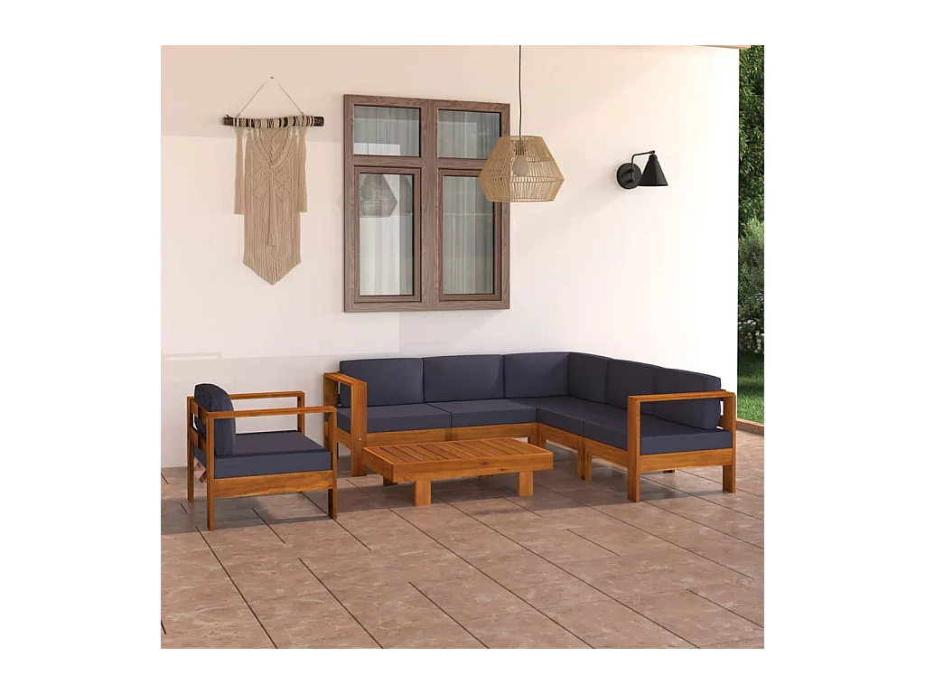Muebles de jardín 7 piezas con cojines gris oscuro madera acacia