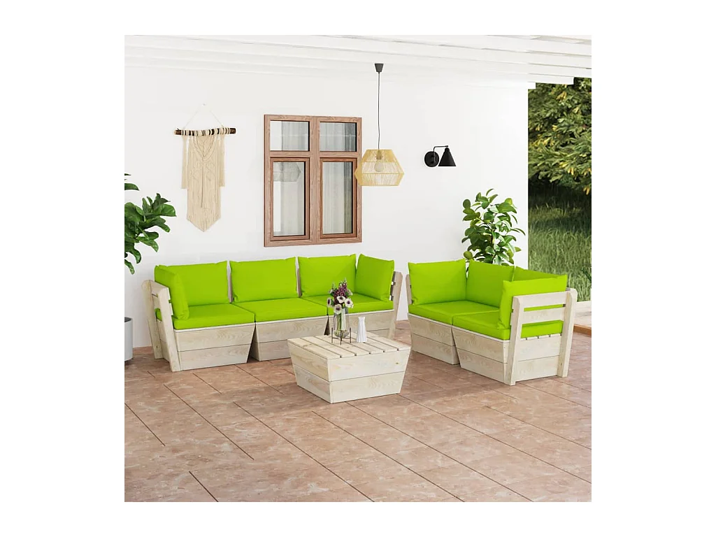 6-delige Loungeset met kussens pallet vurenhout