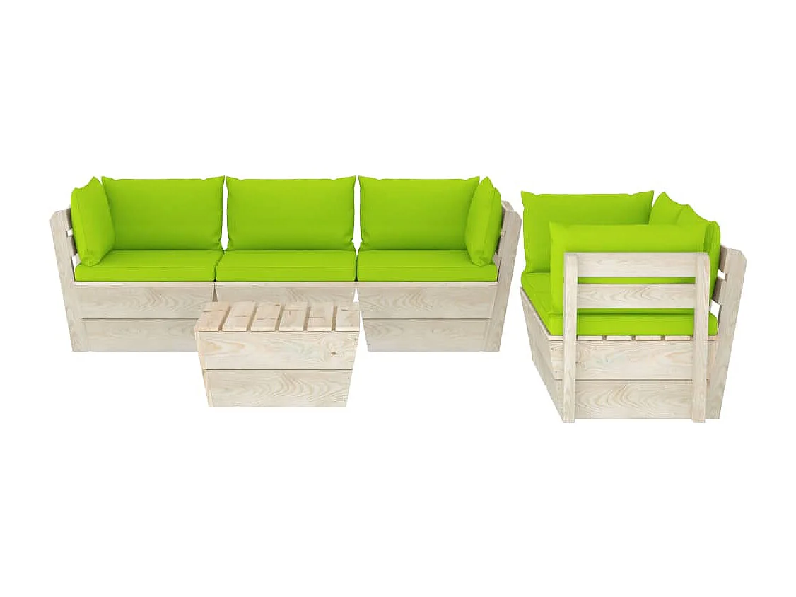 Salon de jardin palette 6 pièces avec coussins Épicéa imprégné