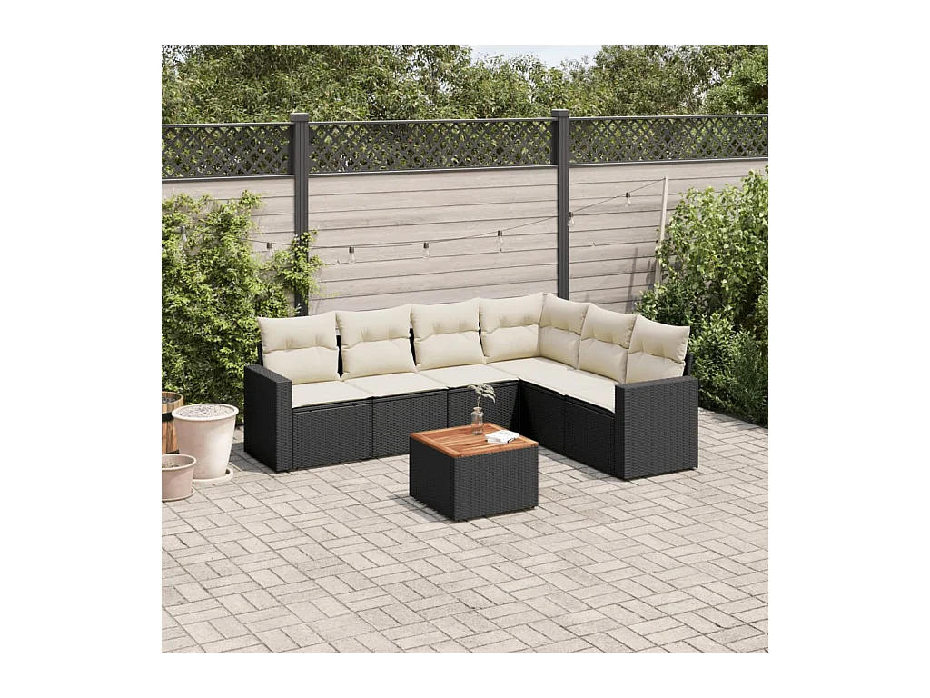 7 peças conjunto de sofás p/ jardim c/ almofadões vime PE preto
