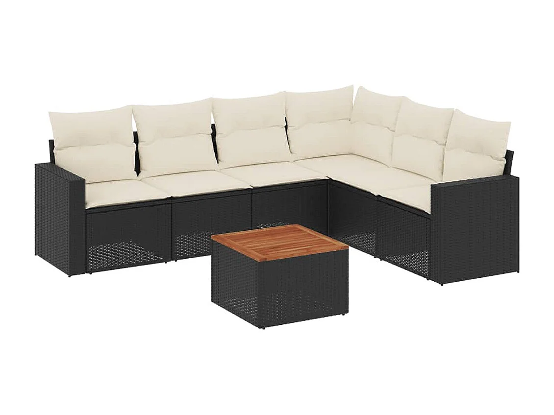 Set de comedor de jardín 7 piezas y cojines ratán sintético negro