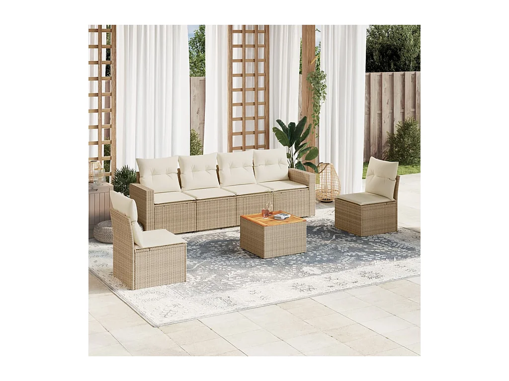 Salon de jardin avec coussins 7 pièces beige résine tressée