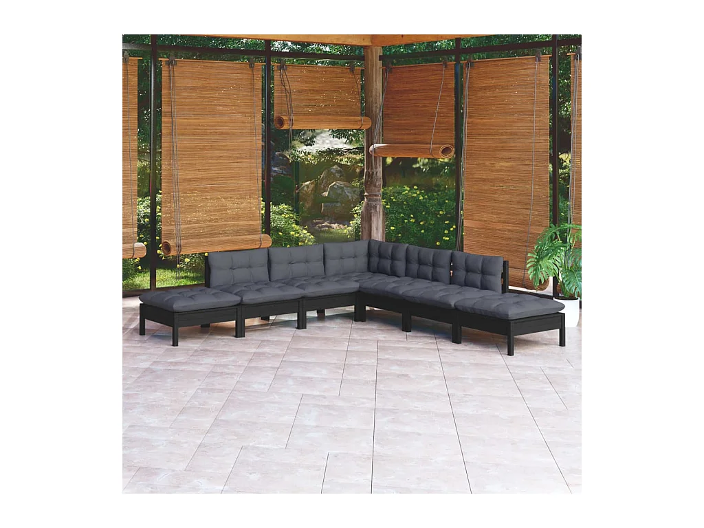 7 peças conjunto lounge de jardim c/ almofadões pinho maciço