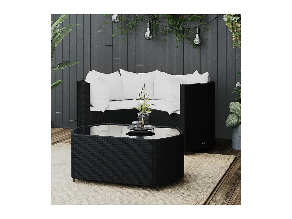 4 peças conjunto lounge de jardim c/ almofadões vime PE preto