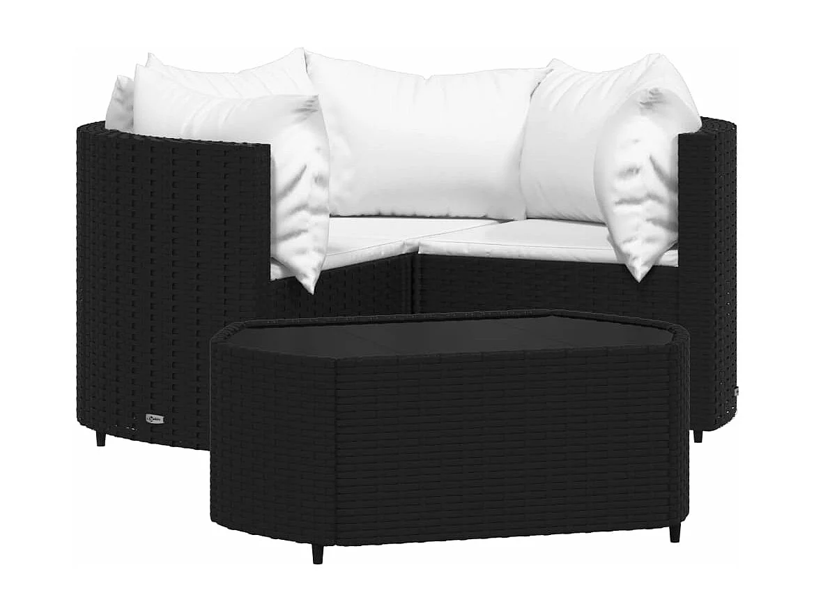 4 peças conjunto lounge de jardim c/ almofadões vime PE preto