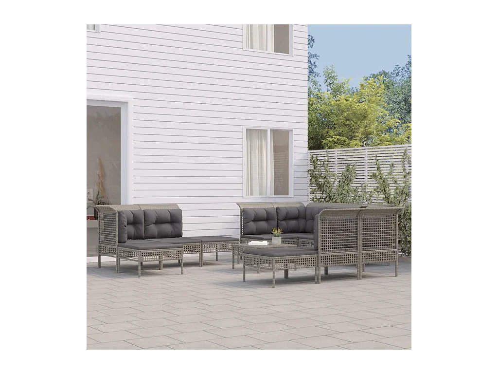 11-delige Loungeset met kussens poly rattan grijs