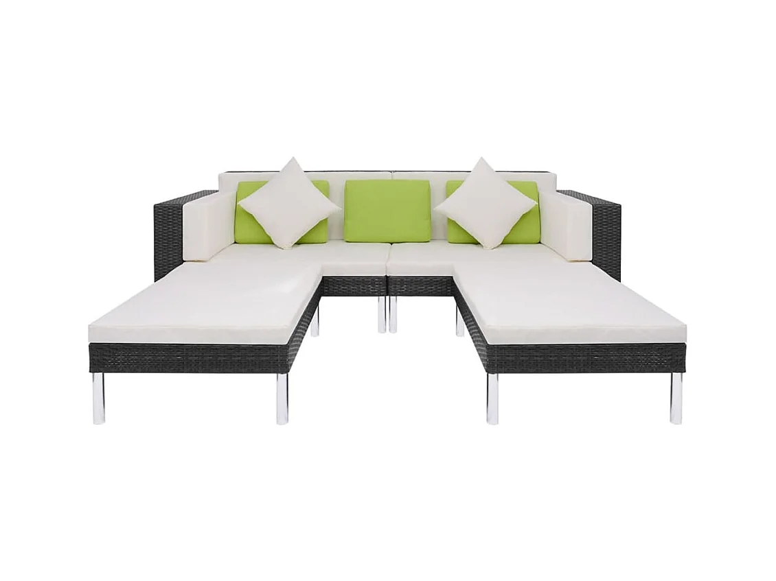4 peças conjunto lounge de jardim c/ almofadões vime PE preto