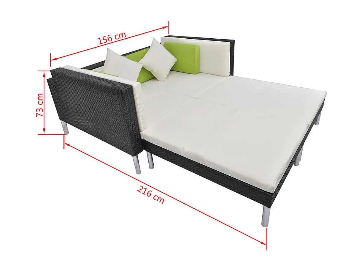 4 peças conjunto lounge de jardim c/ almofadões vime PE preto