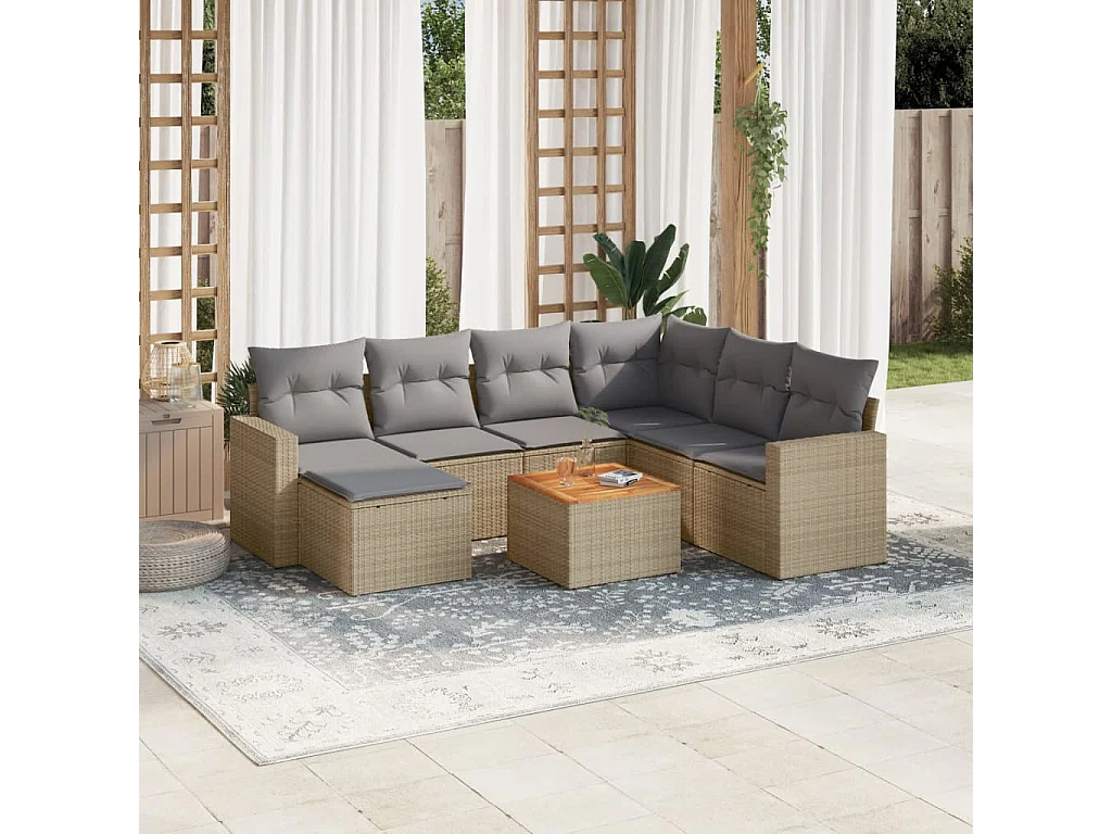 Salon de jardin avec coussins 8 pièces mélange beige résine tressée