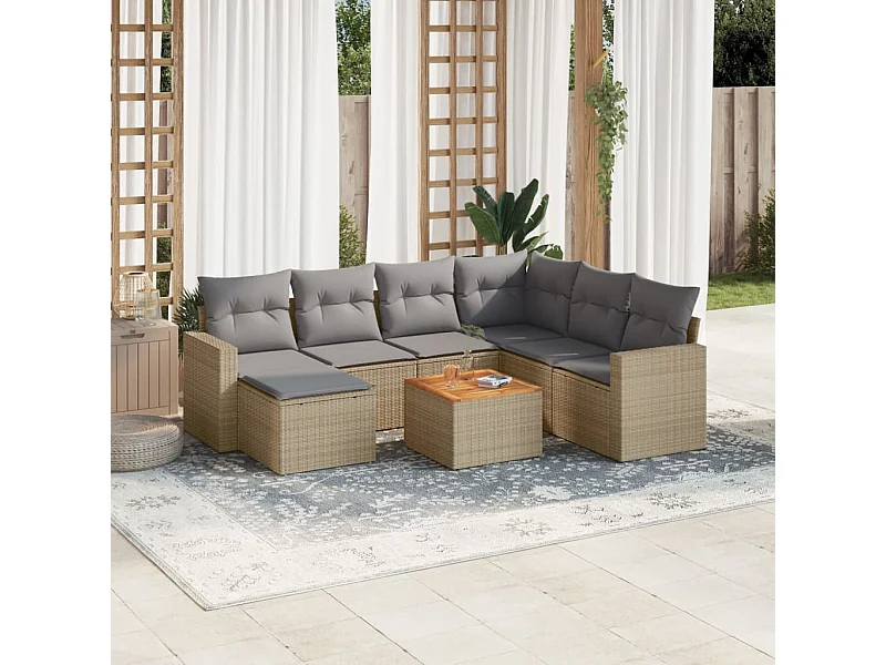 Salon de jardin avec coussins 8 pièces mélange beige résine tressée