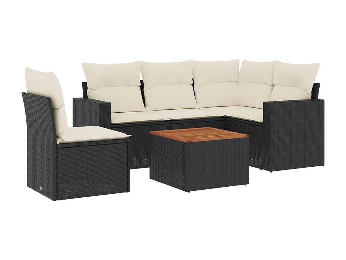 Set de sofás de jardín 6 piezas y cojines ratán sintético negro