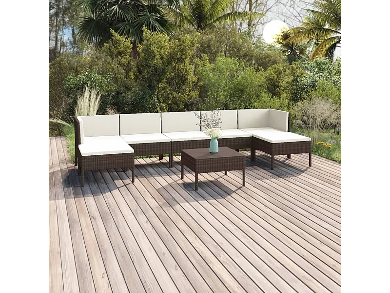 8-delige Loungeset met kussens poly rattan bruin
