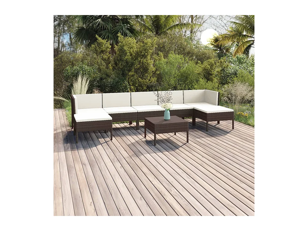 Salon de jardin 8 pièces avec coussins Résine tressée Marron