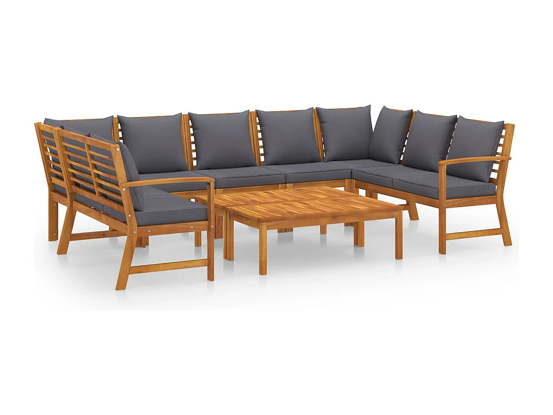 Muebles de jardín 9 piezas cojines crema madera maciza de acacia