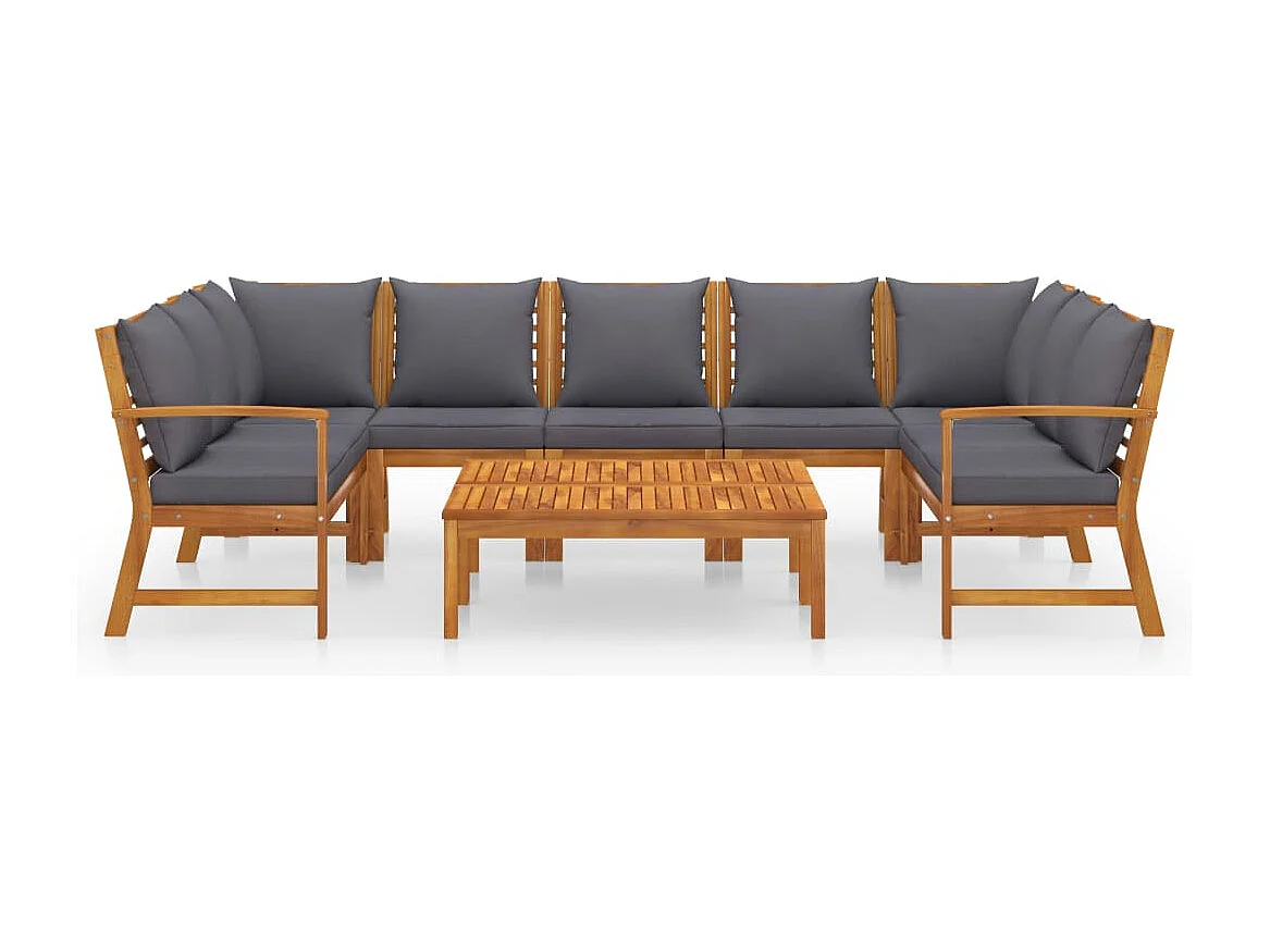 Muebles de jardín 9 piezas cojines crema madera maciza de acacia