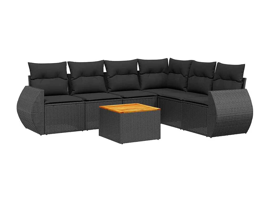 Salon de jardin 7 pièces avec coussins noir résine tressée