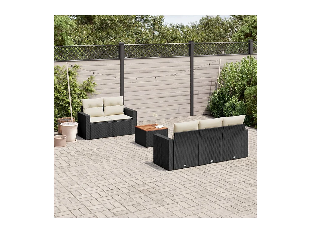 Salon de jardin 6 pièces avec coussins noir résine tressée