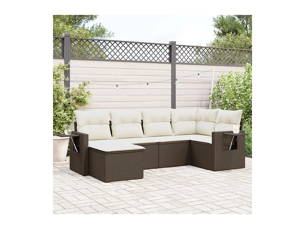 Salon de jardin avec coussins 6 pièces marron résine tressée