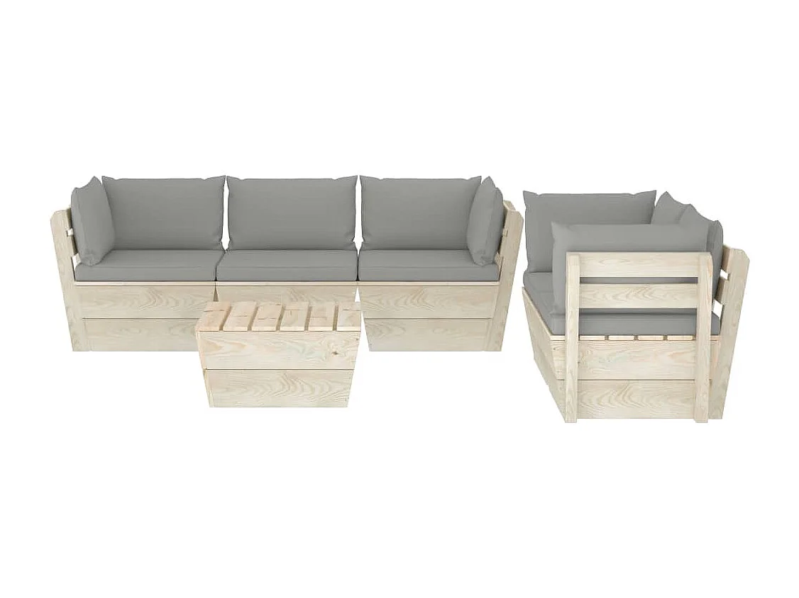 Salon de jardin palette 6 pièces avec coussins Épicéa imprégné
