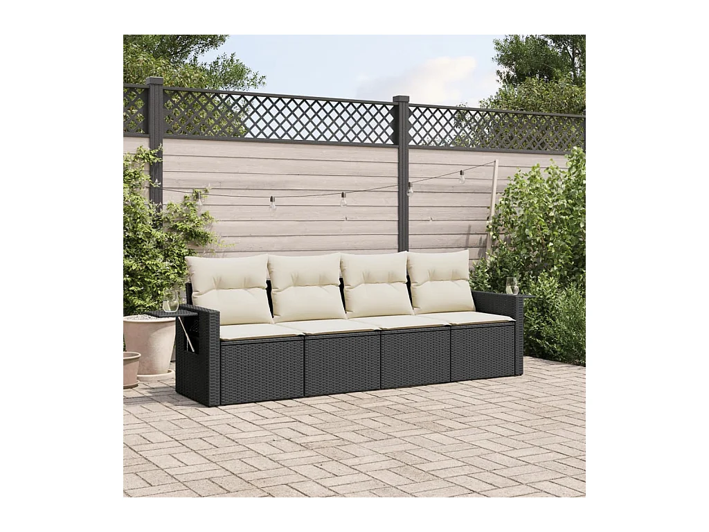 Salon de jardin 4 pièces avec coussins noir résine tressée
